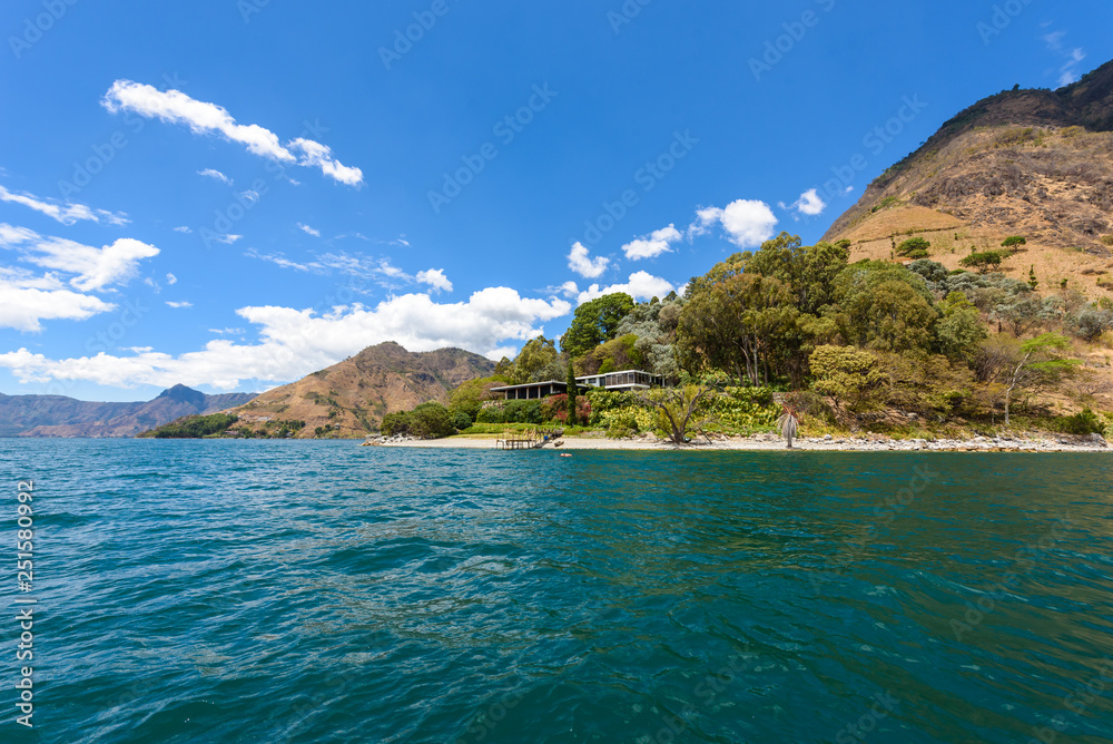 Shore of Santa Cruz la Laguna at Lake Atitlan in vulcano landscape of Guatemala Shore of Santa Cruz la Laguna at Lake Atitlan in vulcano landscape of Guatemala