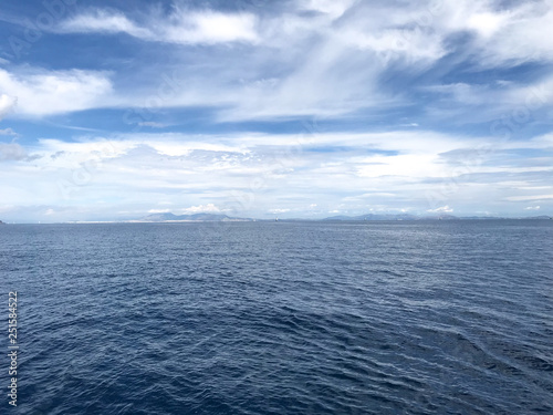Boat trip on the yacht, view of the islands. Background of sea and blue sky