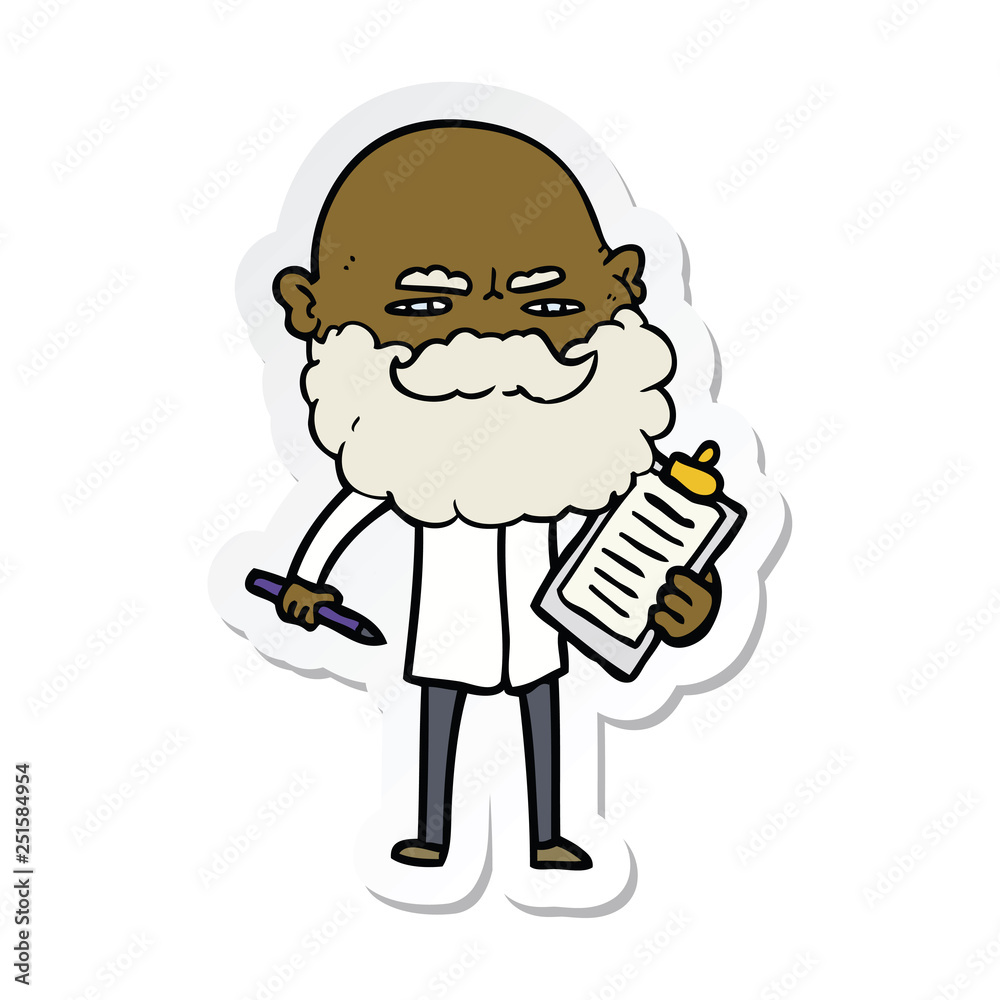 sticker of a cartoon man with beard frowning sticker of a cartoon man with beard frowning