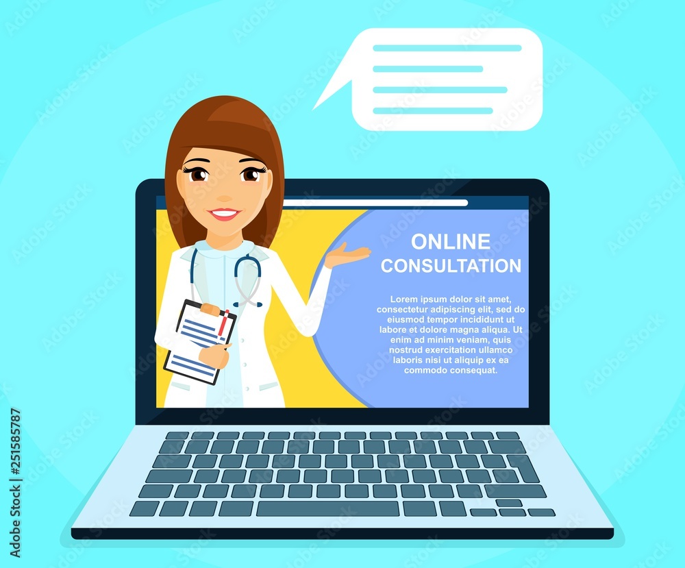Online consultation with a professional doctor. Young girl doctor offers online consultation. Medicine and healthcare.