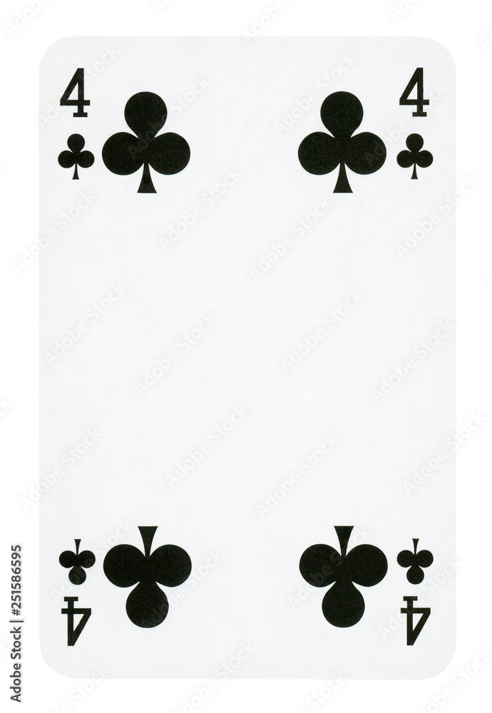 Four of Clubs playing card - isolated on white (clipping path included) Four of Clubs playing card - isolated on white (clipping path included)