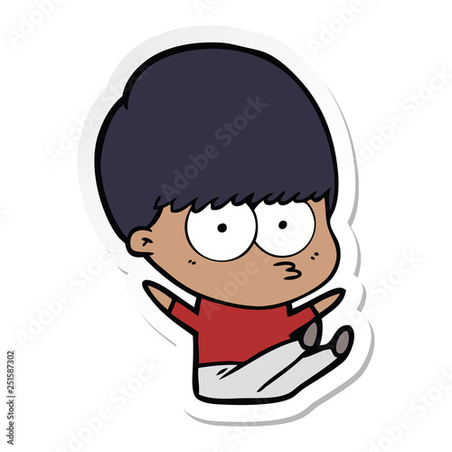 sticker of a nervous cartoon boy