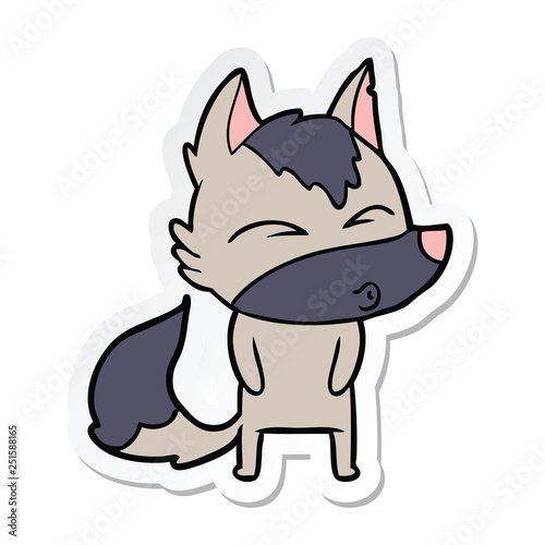 sticker of a cartoon wolf pouting