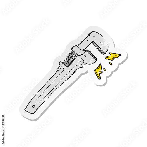 retro distressed sticker of a cartoon adjustable wrench