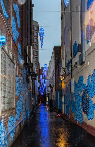 Photography dark mystery blue alley light of chinatown, sydney australia