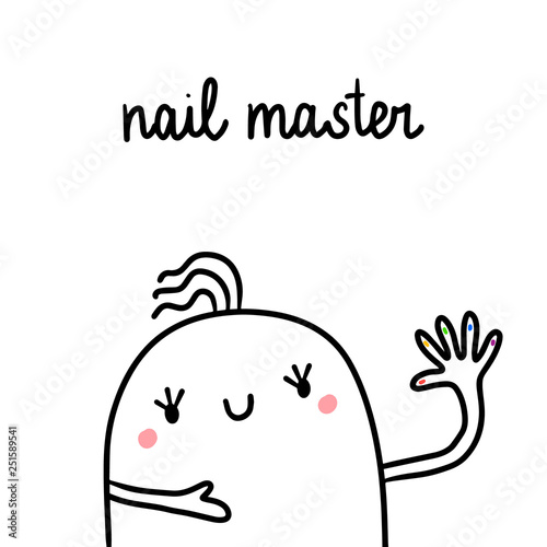 Nail master hand drawn illustration with cute marshmallow