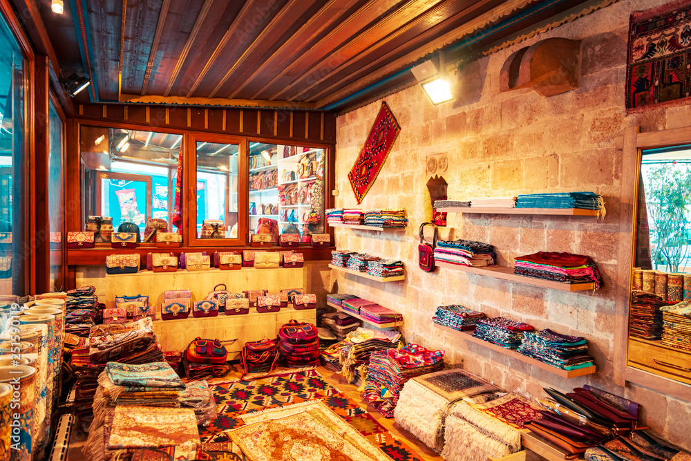 Traditional Turkish handmade carpets in the gift shop.