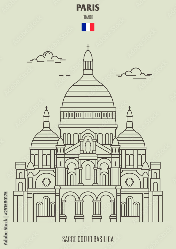 Sacre Coeur Basilica in Paris, France. Landmark icon