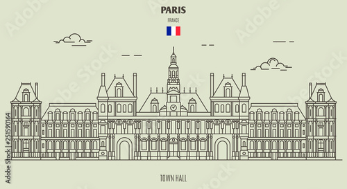 Paris Town Hall, France. Landmark icon