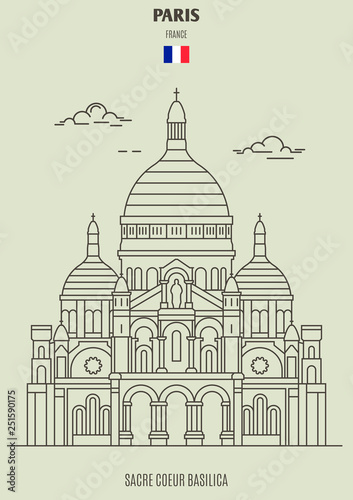 Sacre Coeur Basilica in Paris, France. Landmark icon