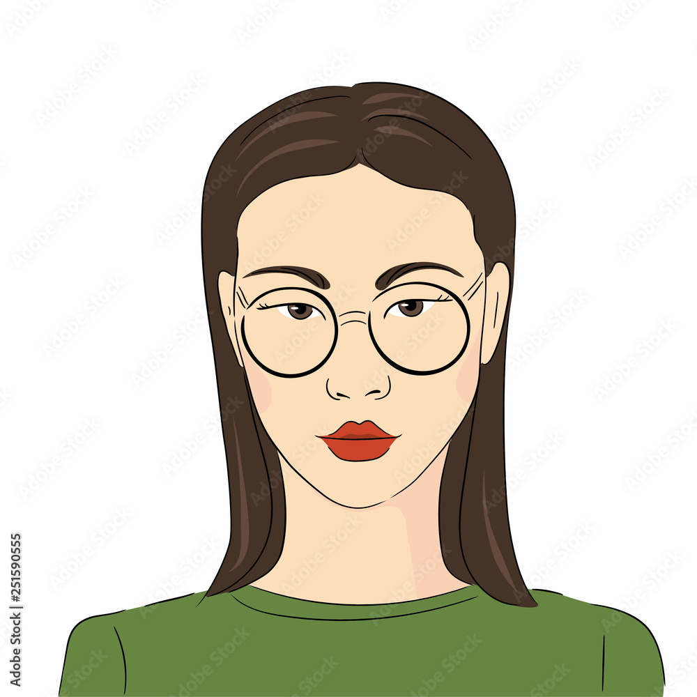 cute young asian woman with glasses vector illustration portrait cute young asian woman with glasses vector illustration portrait