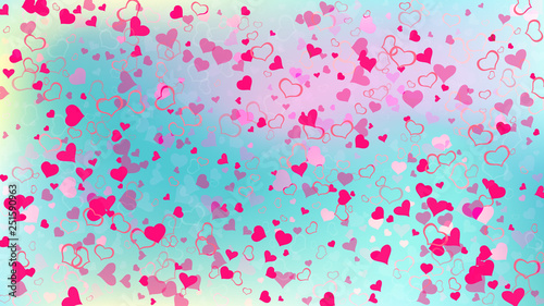 Spring background. The idea of wallpaper design, textiles, packaging, printing, holiday invitation for Valentine's Day. Red on Gradient fond Vector. Red hearts of confetti are flying.