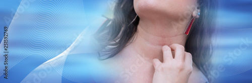 Woman having itchy and scratching her neck. panoramic banner