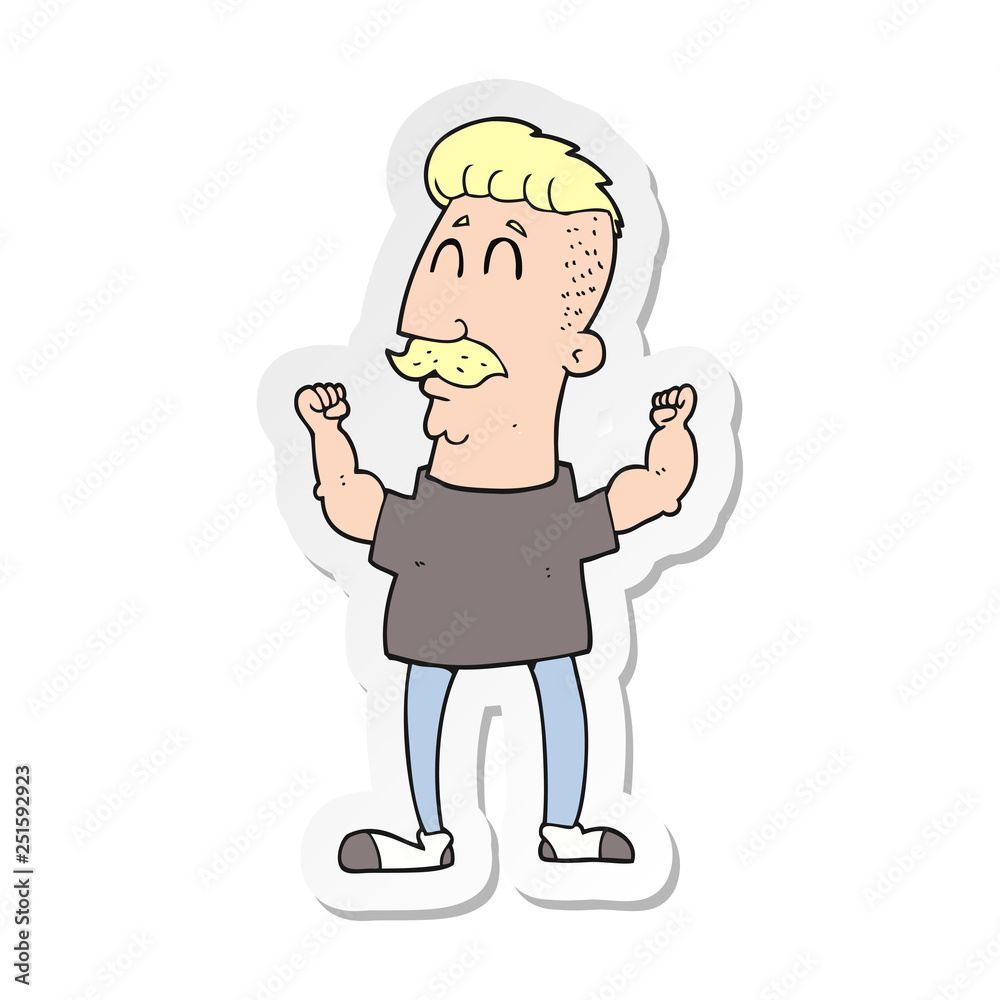 sticker of a cartoon celebrating man