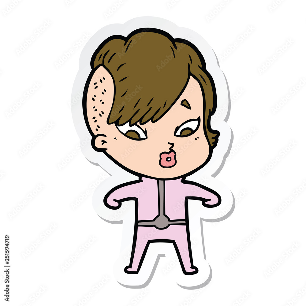 sticker of a cartoon surprised girl in science fiction clothes sticker of a cartoon surprised girl in science fiction clothes
