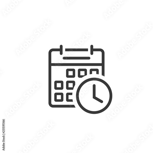 Calendar clock icon vector, line outline art of reminder symbol, event scheduling symbol isolated clipart