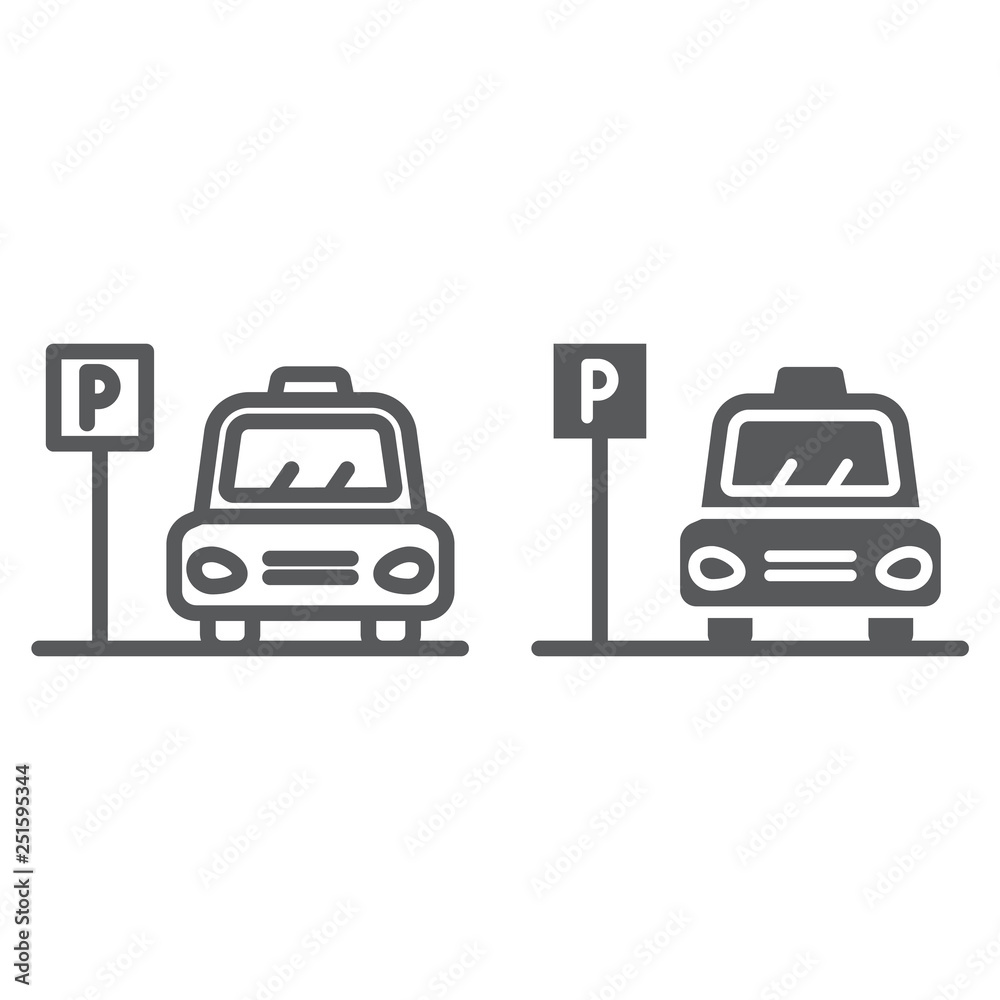 Parking line and glyph icon, auto and place, car zone sign, vector graphics, a linear pattern on a white background.