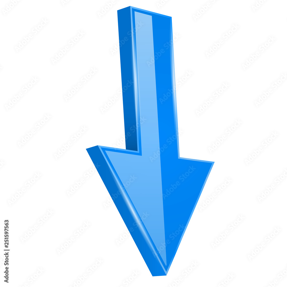 Arrow. Down straight blue 3d shiny sign Arrow. Down straight blue 3d shiny sign
