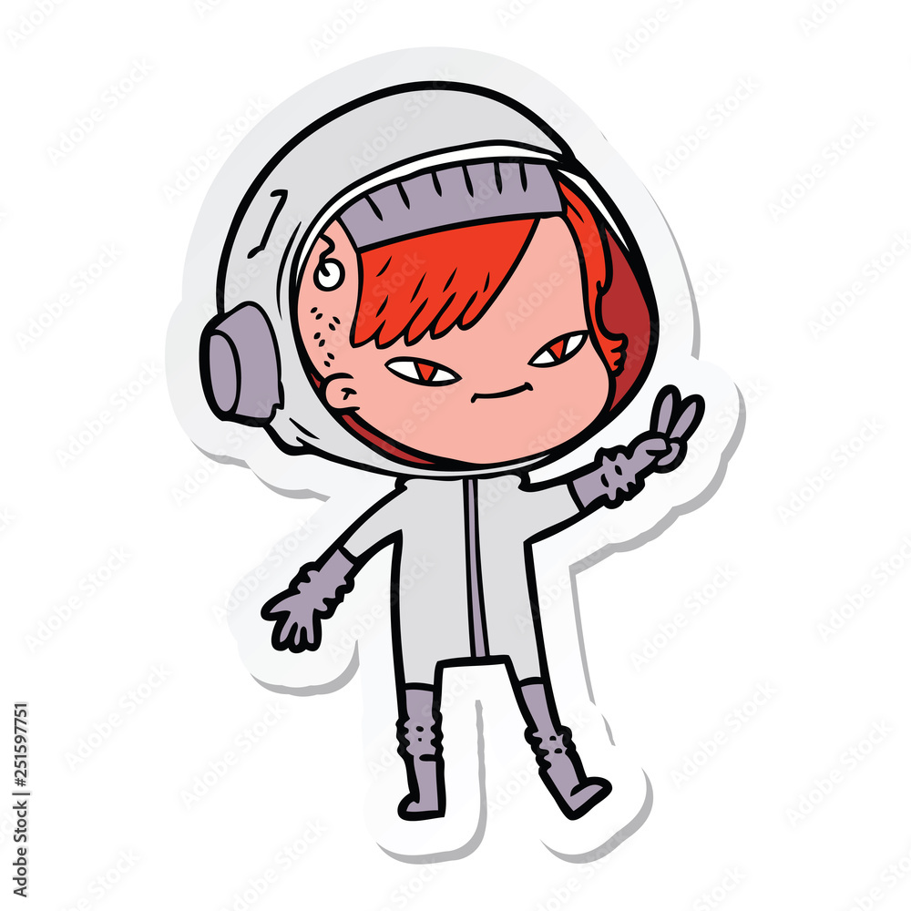 sticker of a cartoon astronaut woman sticker of a cartoon astronaut woman