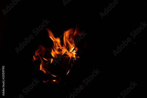 Fire flame isolated on black background