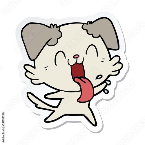 sticker of a cartoon panting dog