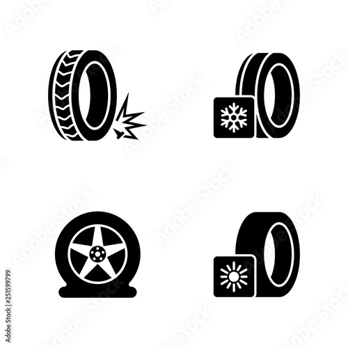 Seasonal Tyre Fitting. Simple Related Vector Icons