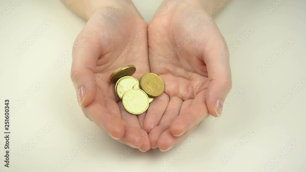Euro coins in human hands. Economy concept. Euro coins in human hands. Economy concept.