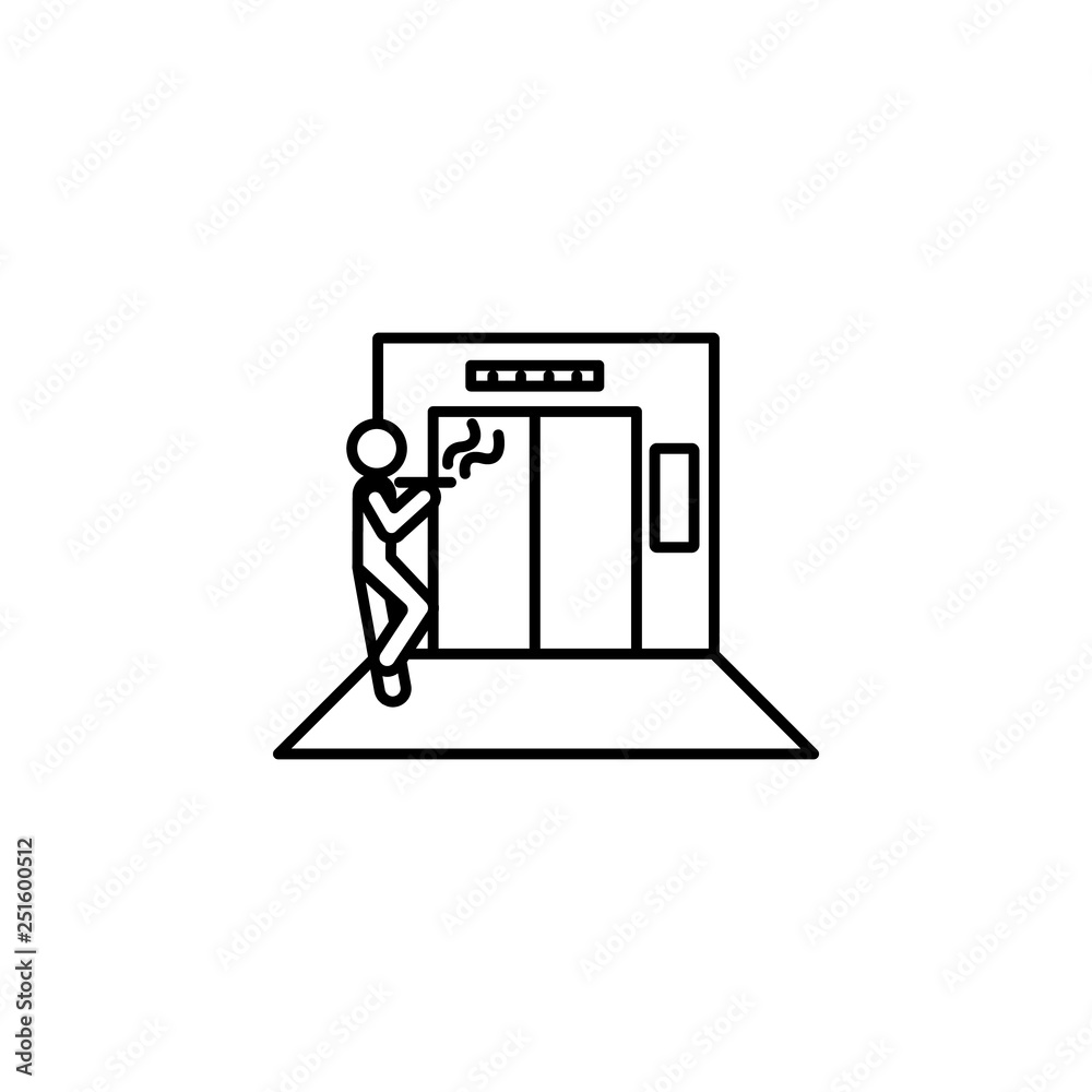 in elevator, man, smoke icon. Element of situation in elevator icon. Premium quality graphic design icon. Signs and symbols collection icon in elevator, man, smoke icon. Element of situation in elevator icon. Premium quality graphic design icon. Signs and symbols collection icon