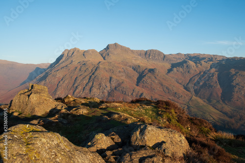 First light on the Langdale Pikes from Side Pike, Lake District, UK