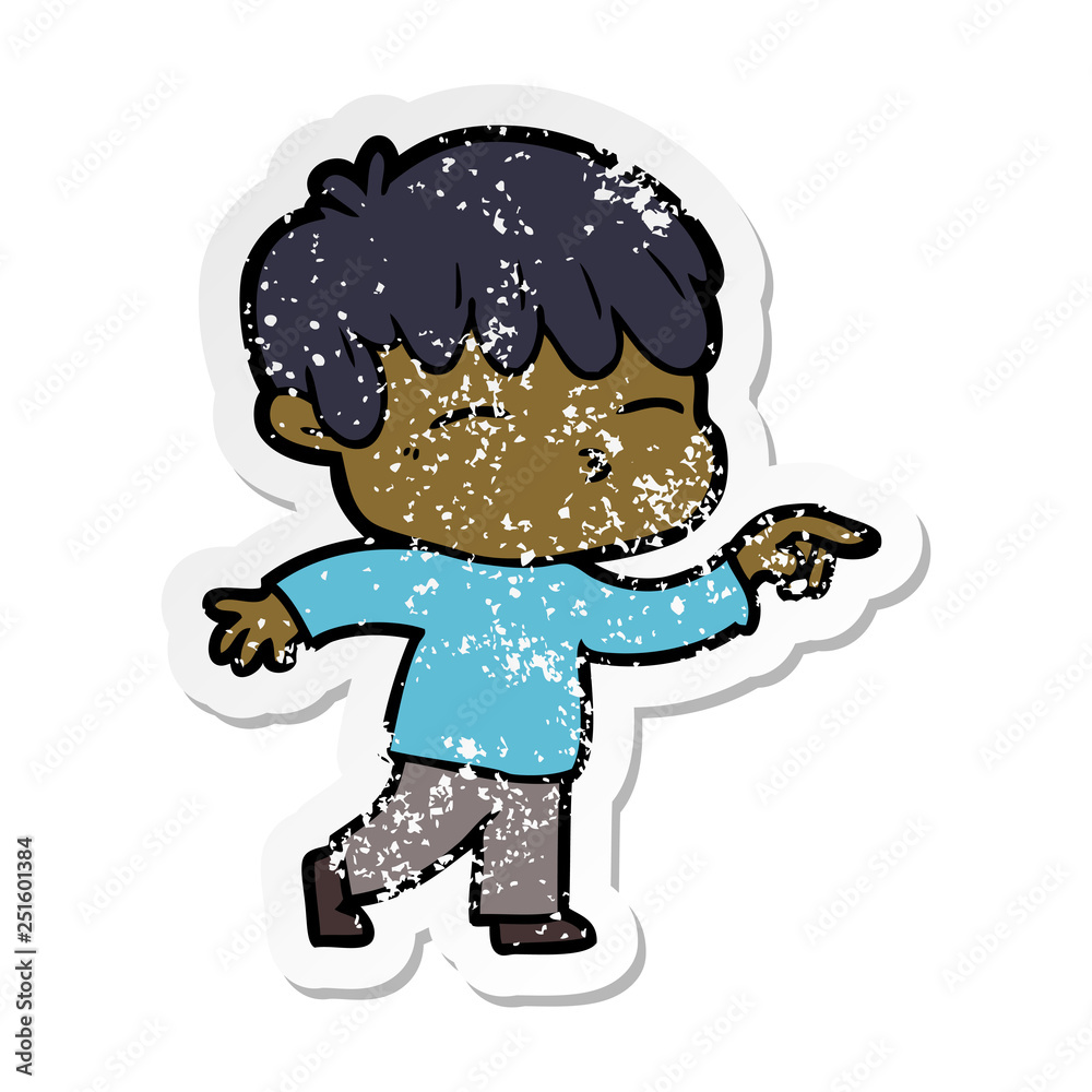 distressed sticker of a cartoon curious boy distressed sticker of a cartoon curious boy
