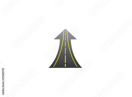 Straight road goes up in arrow to success way with yellow lines for logo design