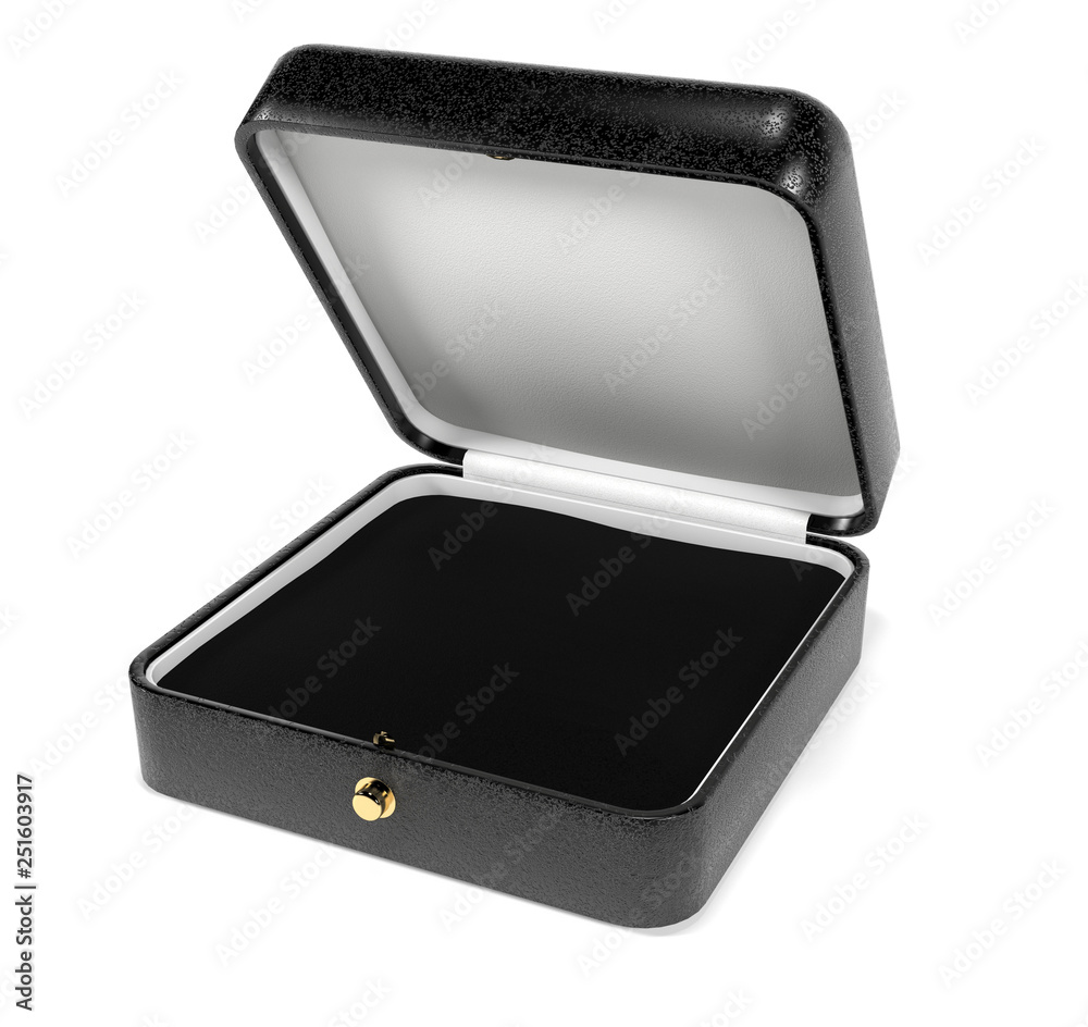 Jewelry box. Black open box with velvet lining. 3d rendering illustration Jewelry box. Black open box with velvet lining. 3d rendering illustration