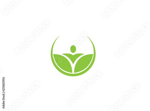 Person hands up in leaves in a circle, creative Yoga symbol for logo design illustration photo