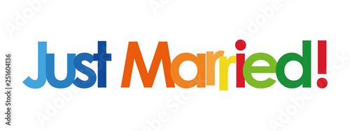 just married text in white background