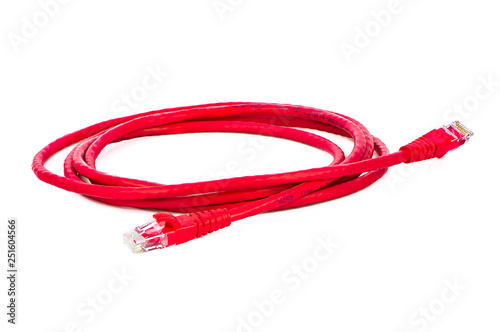 LAN network connection Ethernet RJ45 cable isolated on white background