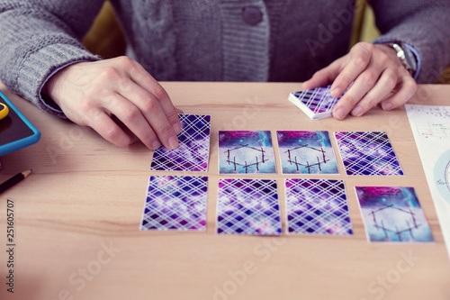 Top view of professional tarot cards being opened