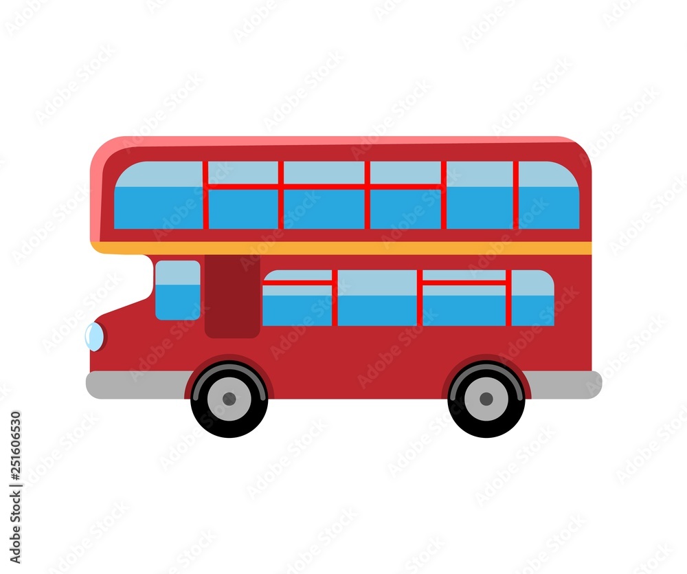 London red bus. Double Decker retro bus. Flat vector illustration
