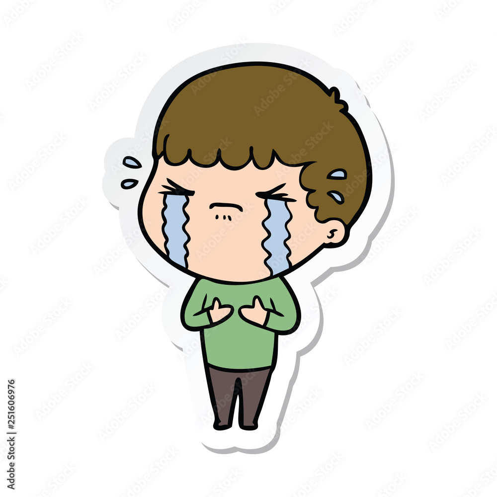 sticker of a cartoon man crying sticker of a cartoon man crying
