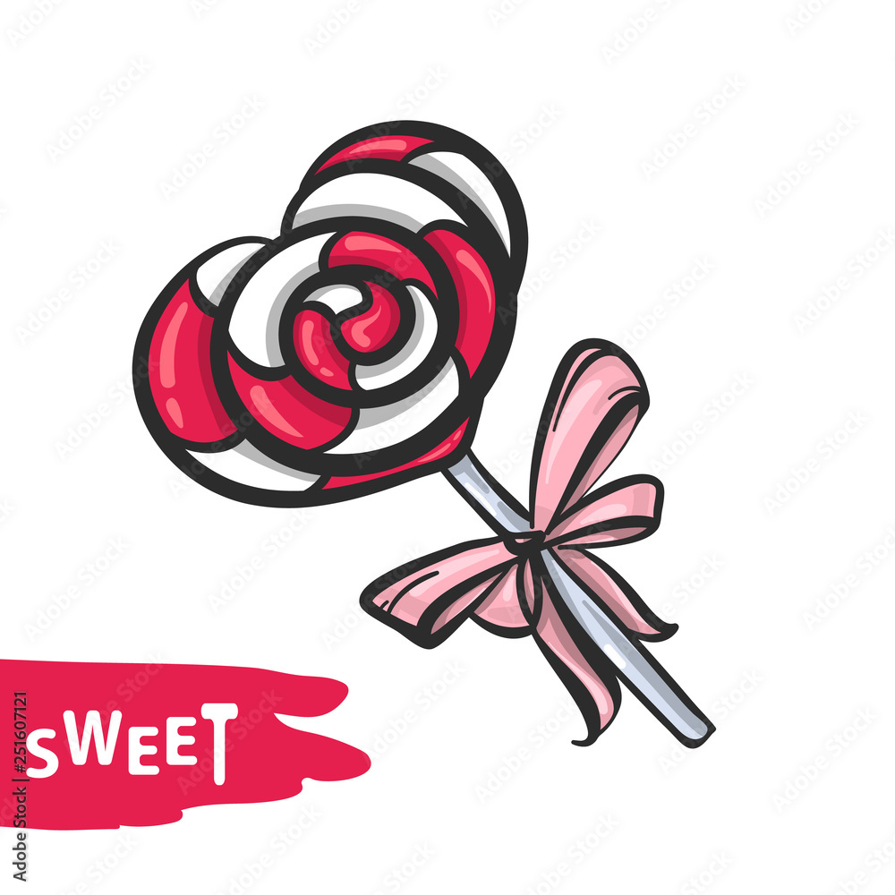 Fototapeta premium Heart Shape Lolipop Hand Drawn Vector Illustration