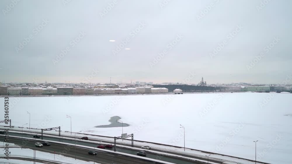 Saint-Petersburg city view aerial at winter. River Neva and historical center Saint-Petersburg city view aerial at winter. River Neva and historical center
