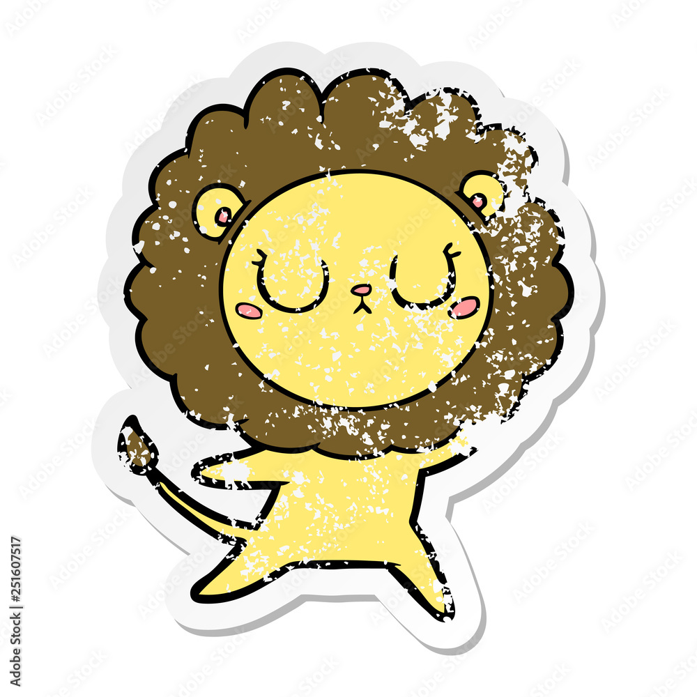distressed sticker of a cartoon lion dancing distressed sticker of a cartoon lion dancing