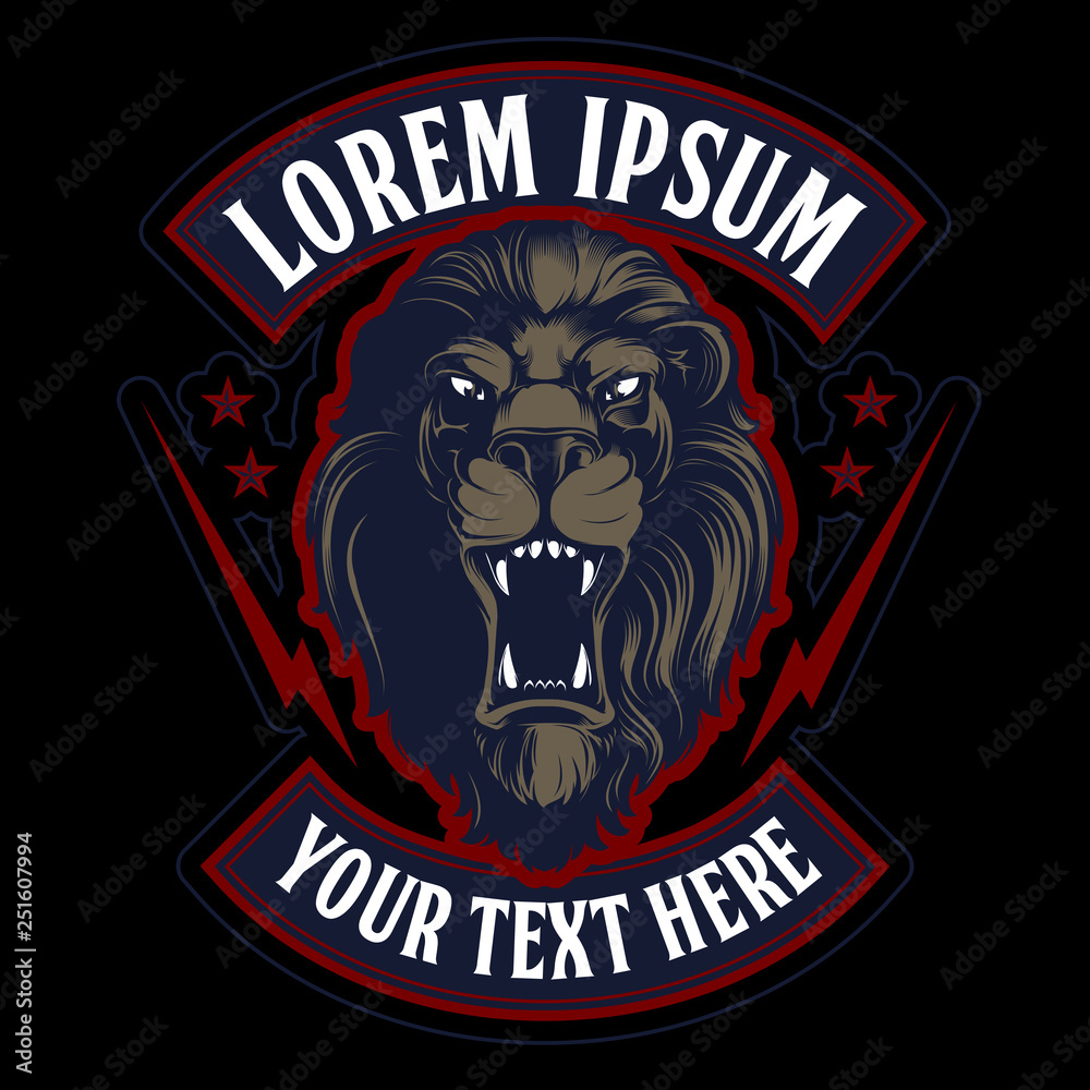Fototapeta premium Roaring lion head mascot, colored version. Great for sports logos and team mascots.
