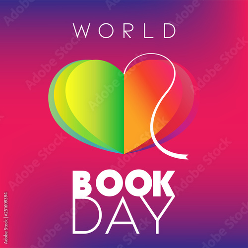 World Book Day poster with heart-shape open book photo