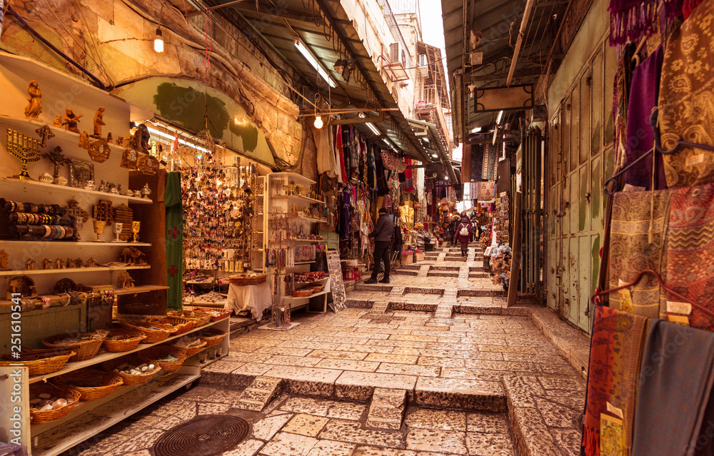 Fototapeta premium The Arabic suq in the historic old city of Jerusalem, Israel., Middle East