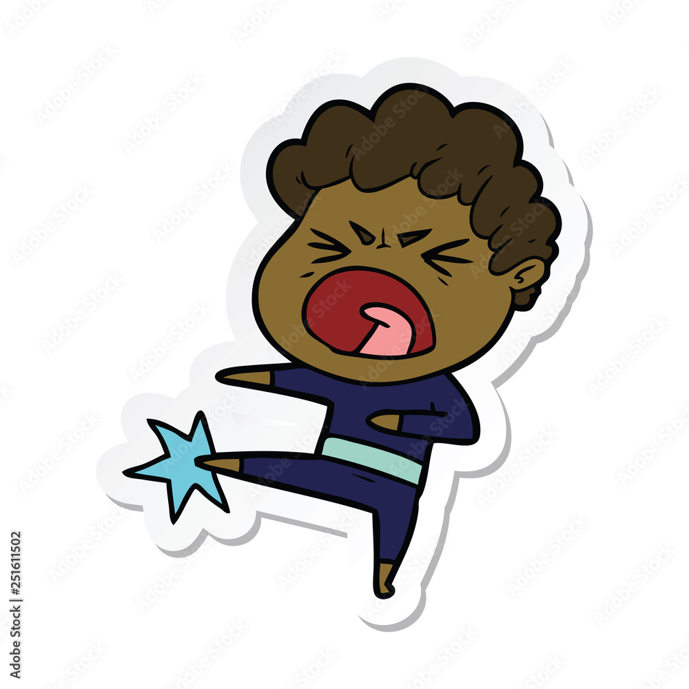 sticker of a cartoon furious man sticker of a cartoon furious man