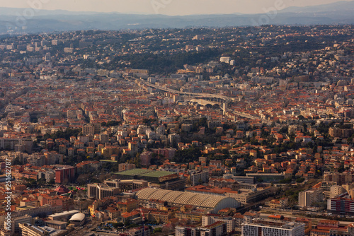 Nice view of the city at sunset from a height