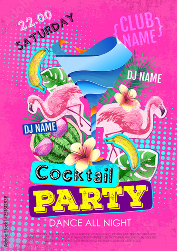 Cocktail party disco poster design. Zine cutlure style photo