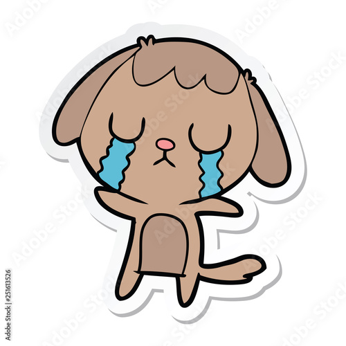 sticker of a cute cartoon dog crying