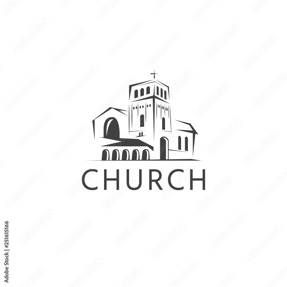 Simple template logo icon of the abstract church building.Vector illustration