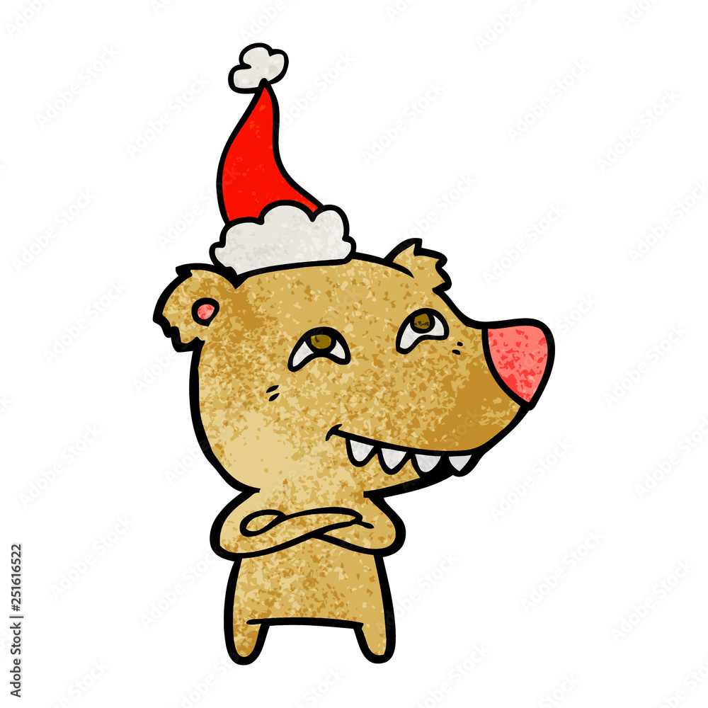 textured cartoon of a bear showing teeth wearing santa hat textured cartoon of a bear showing teeth wearing santa hat